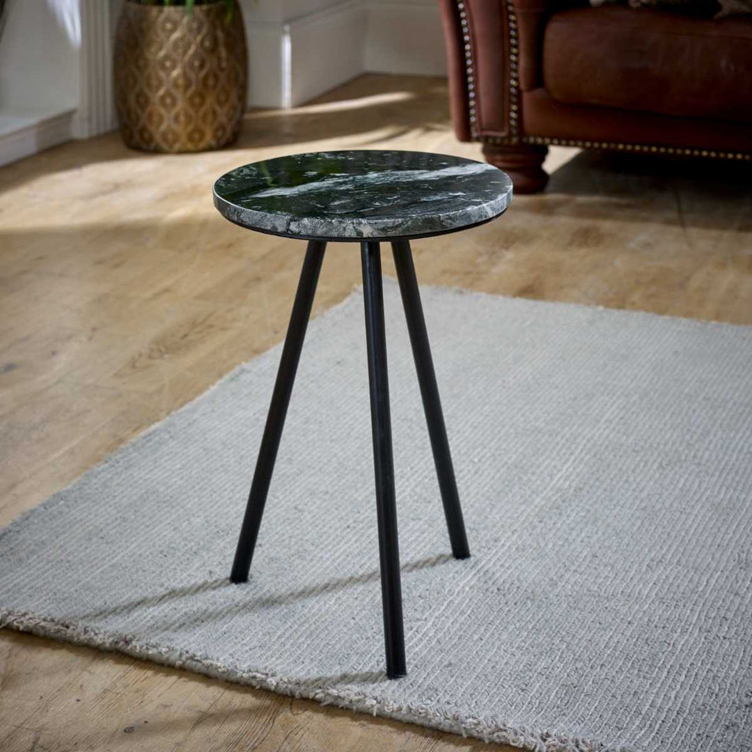 Black Marble Top & Metal Legs Side Table Opal