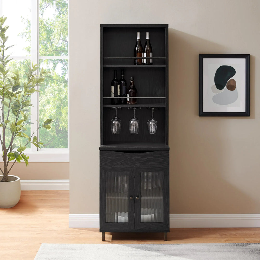 Wood Bar Cabinet with wine storage and Hutch Graphite Versavia