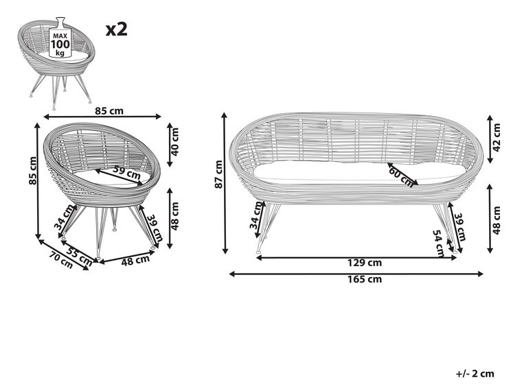 4 Seater Rattan Sofa Set Natural Maratea