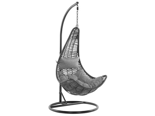 Pe Rattan Hanging Chair With Stand Black Atri
