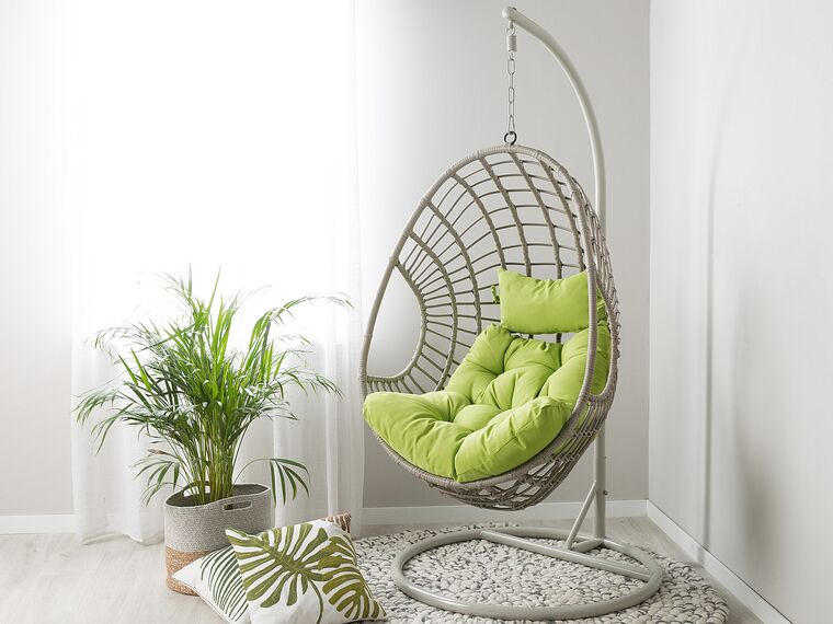 Pe Rattan Hanging Chair With Stand Taupe Beige Arpino