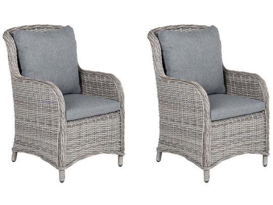 Set of 2 PE Rattan Garden Chairs Grey Cascias