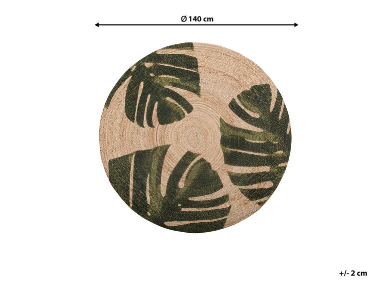 Round Area Rug Monstera Leaf Pattern ⌀ 140 cm Beige with Green Incik