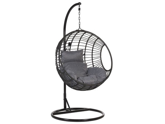 Pe Rattan Hanging Chair With Stand Black Aspio