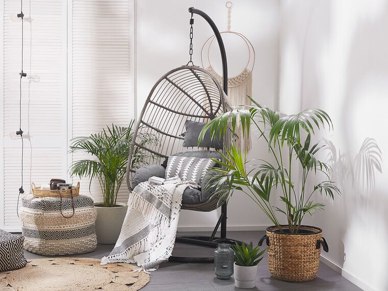 Pe Rattan Hanging Chair With Stand Grey Casoli