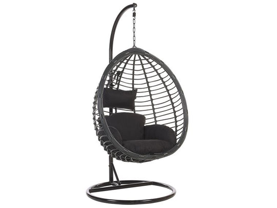 Pe Rattan Hanging Chair With Stand Black Tollo