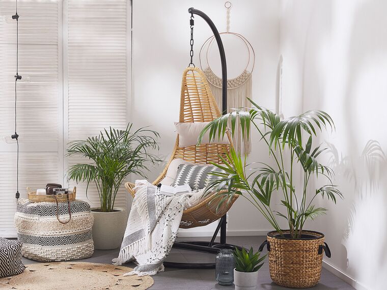 Pe Rattan Hanging Chair With Stand Natural Atri II