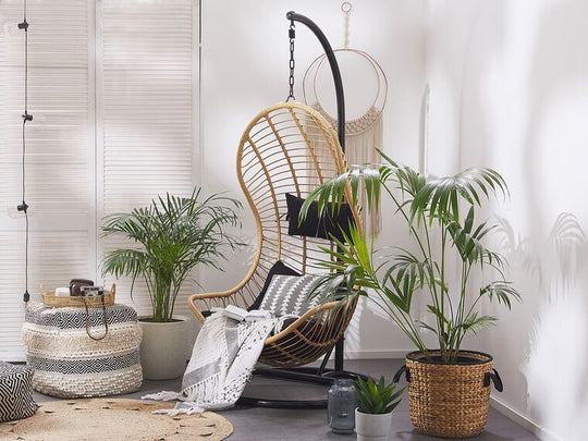 Pe Rattan Hanging Chair With Stand Natural Pineto