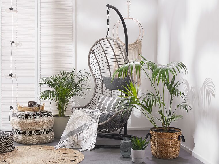 Pe Rattan Hanging Chair With Stand Grey Pineto