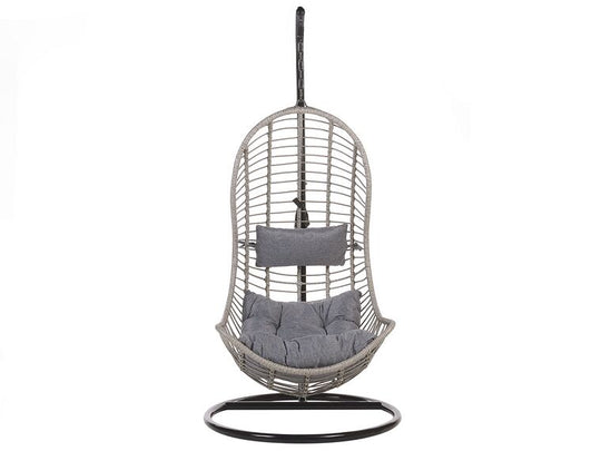 Pe Rattan Hanging Chair With Stand Grey Pineto