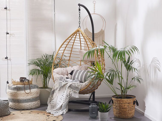 Pe Rattan Hanging Chair With Stand Natural Arsita