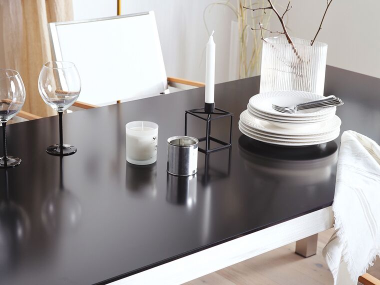 Garden Dining Table Glass Top 180 X 90 Cm Black Grosseto