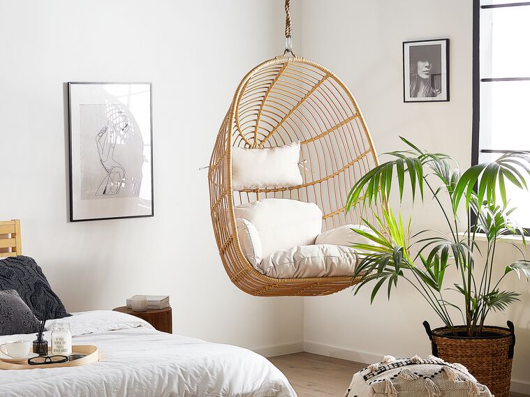 Pe Rattan Hanging Chair With Stand Natural Casoli