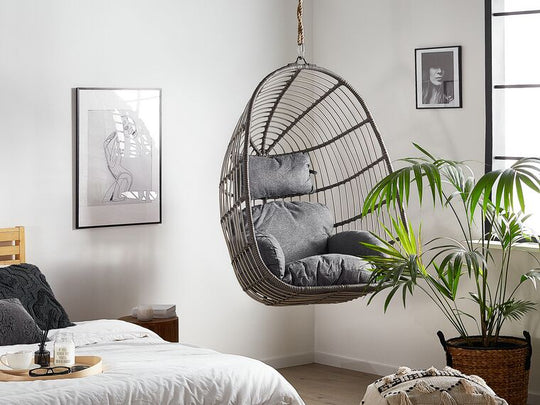 Pe Rattan Hanging Chair With Stand Grey Casoli