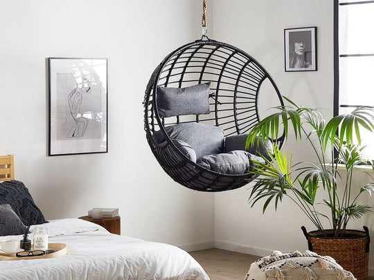 Pe Rattan Hanging Chair With Stand Black Aspio