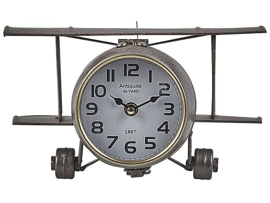 Iron Table Clock Airplane Silver Stans