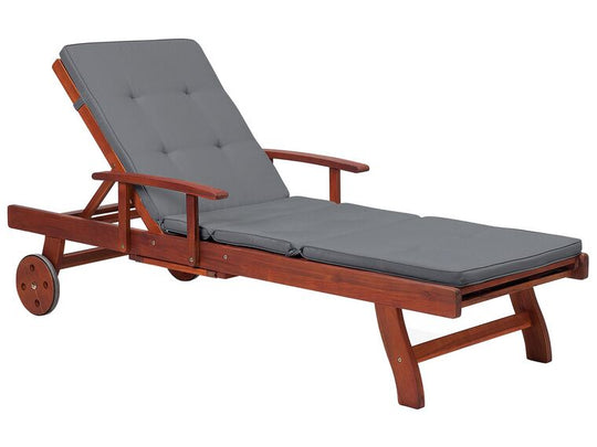 Wooden Reclining Sun Lounger With Cushion Grey Toscana