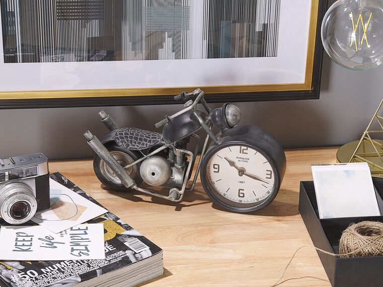 Iron Table Clock Motorcycle Black And Silver Berno