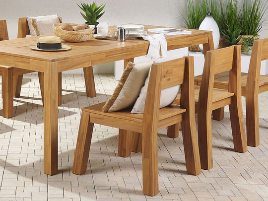 6 Seater Acacia Wood Garden Dining Set Table And Chairs Livorno