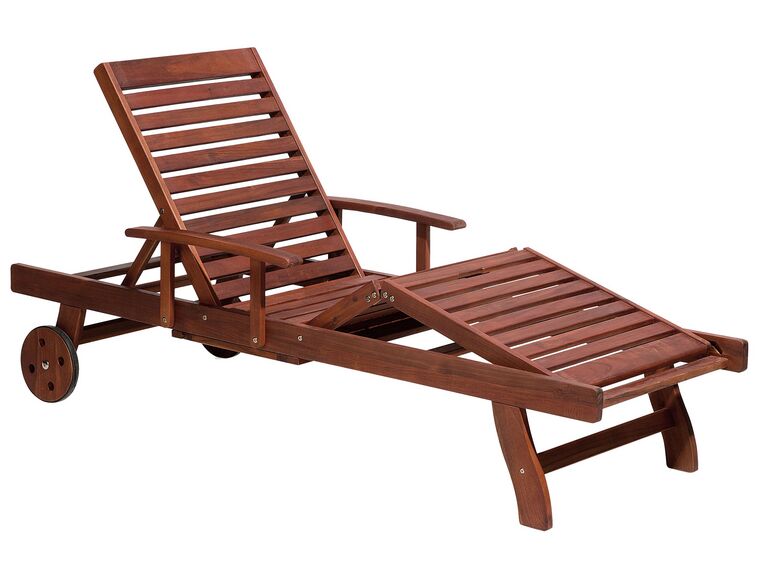 Wooden Reclining Sun Lounger With Blue Cushion Toscana