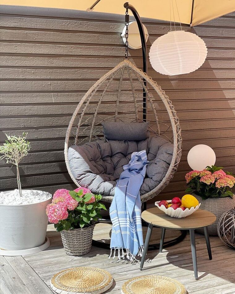 Pe Rattan Hanging Chair With Stand Grey Arsita