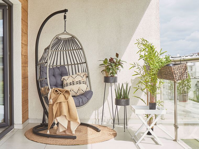 Pe Rattan Hanging Chair With Stand Dark Grey Sesia