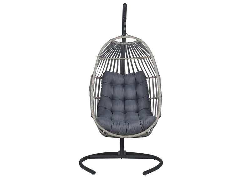 Pe Rattan Hanging Chair With Stand Dark Grey Sesia