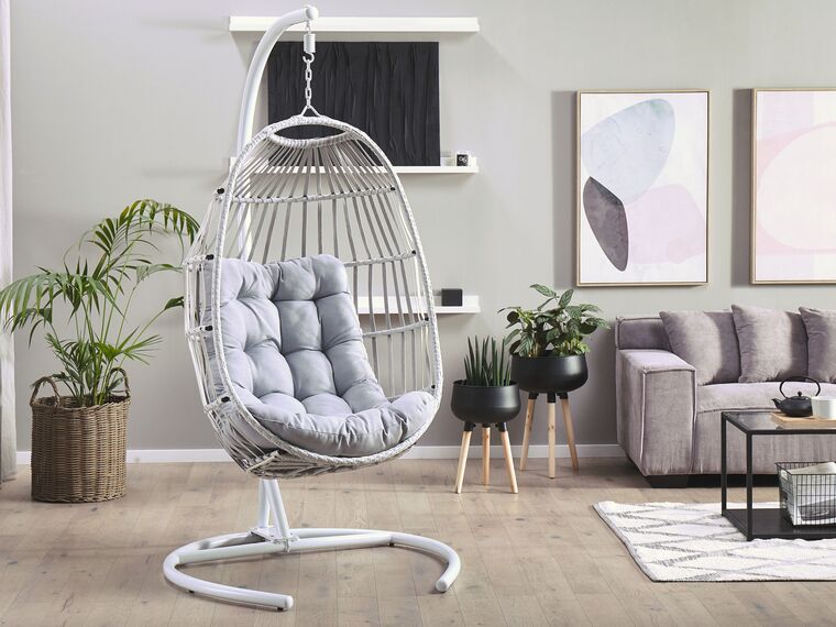 Pe Rattan Hanging Chair With Stand Light Grey Sesia