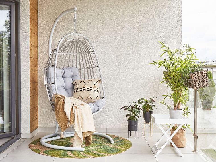 Pe Rattan Hanging Chair With Stand Light Grey Sesia
