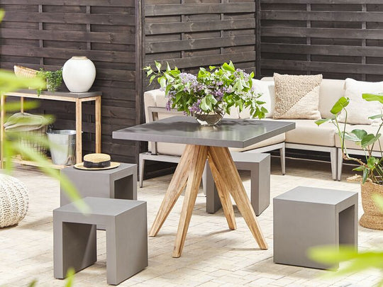 4 Seater Concrete Garden Dining Set Square Table Grey Olbia/taranto