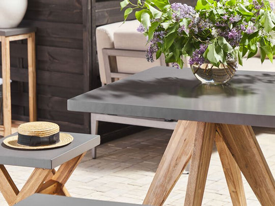 4 Seater Concrete Garden Dining Set Square Table Grey Olbia