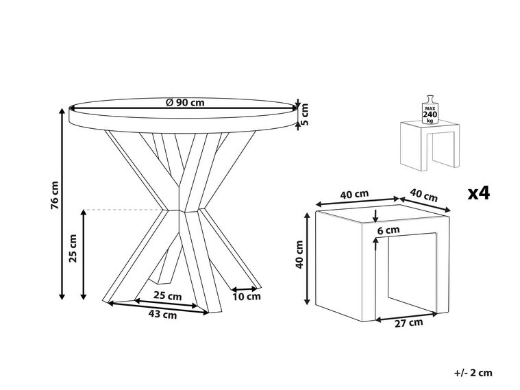 4 Seater Concrete Garden Dining Set Round Table Grey Olbia/taranto
