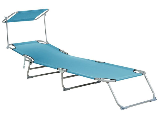 Steel Reclining Sun Lounger With Canopy Turquoise Foligno