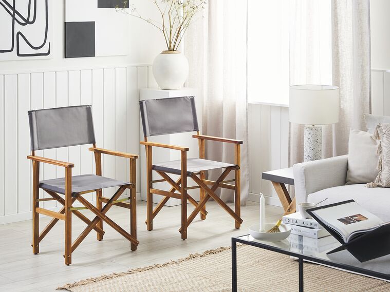 Set of 2 Acacia Folding Chairs Light Wood with Grey Cine