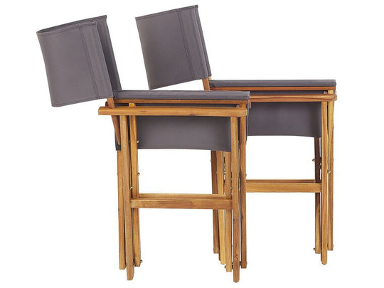 Set of 2 Acacia Folding Chairs Light Wood with Grey Cine