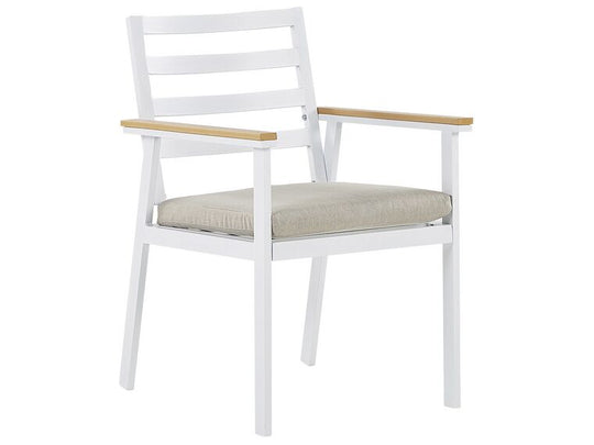 Set of 4 Garden Chairs with Beige Cushions White Cavoli