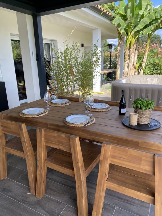 6 Seater Acacia Wood Garden Dining Set Table And Chairs Livorno