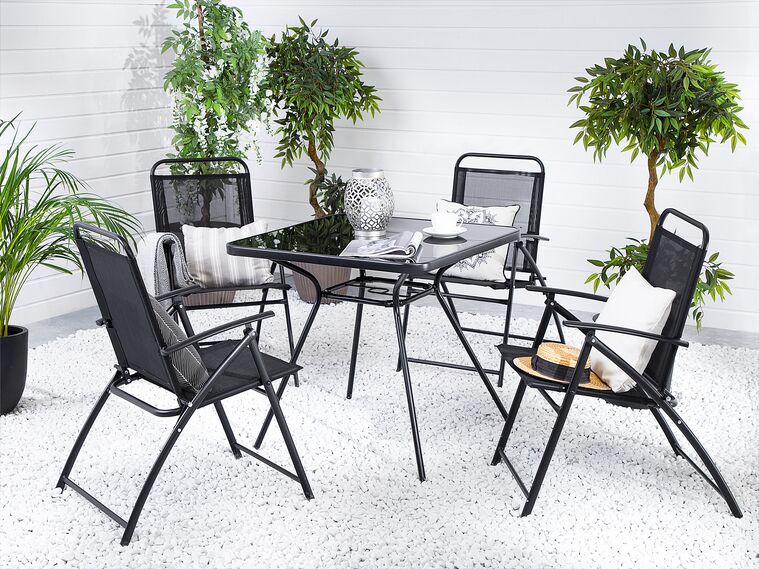 4 Seater Metal Garden Dining Set Black Livo