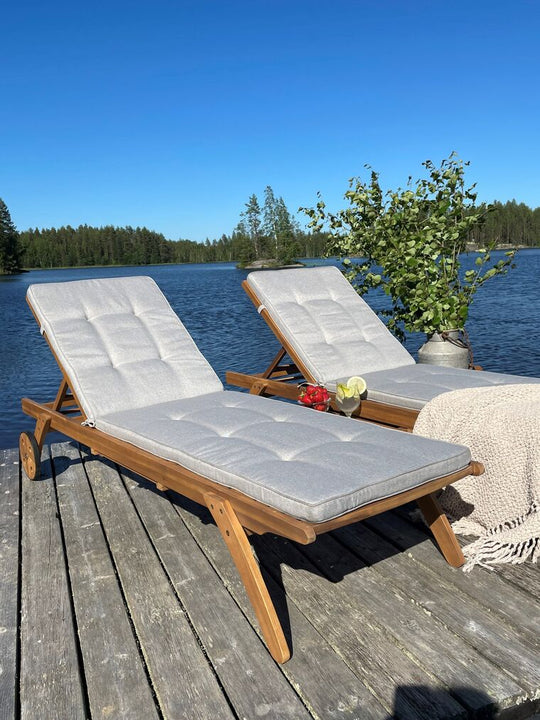 Wooden Reclining Sun Lounger With Cushion Beige Cesana