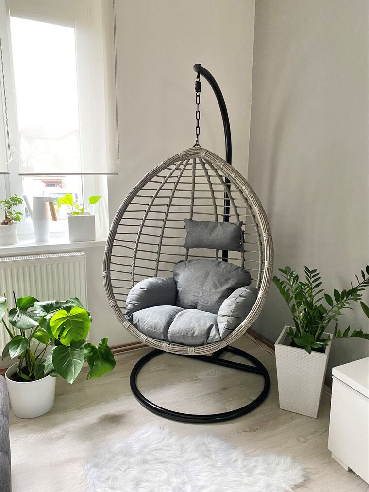 Pe Rattan Hanging Chair With Stand Grey Tollo