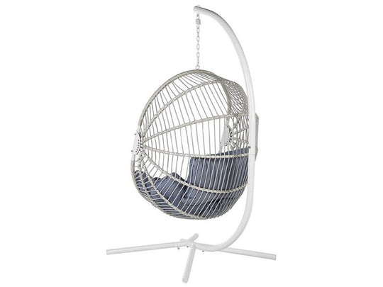 Pe Rattan Hanging Chair With Stand White Acri