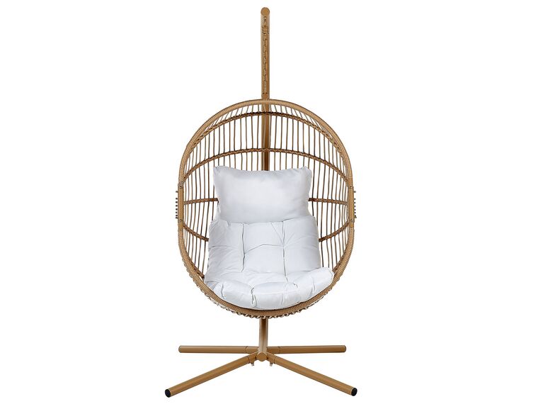 Pe Rattan Hanging Chair With Stand Beige Acri