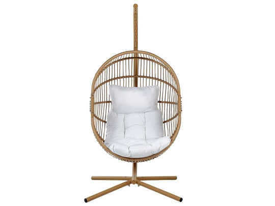 Pe Rattan Hanging Chair With Stand Beige Acri