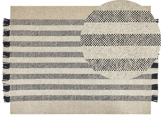 Wool Area Rug 160 x 230 cm Off-White and Black Tacettin