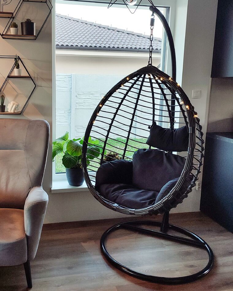 Pe Rattan Hanging Chair With Stand Black Tollo