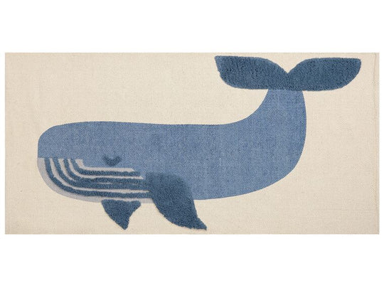 Cotton Kids Rug Whale Print 80 x 150 cm Beige and Blue Selai