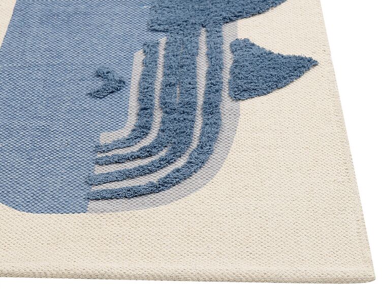 Cotton Kids Rug Whale Print 80 x 150 cm Beige and Blue Selai