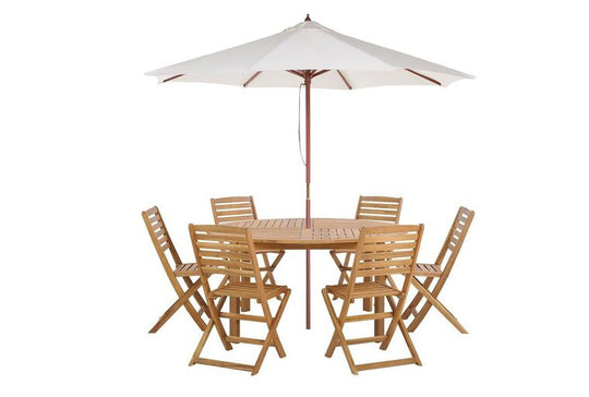 6 Seater Acacia Wood Garden Dining Set Tolve With Parasol