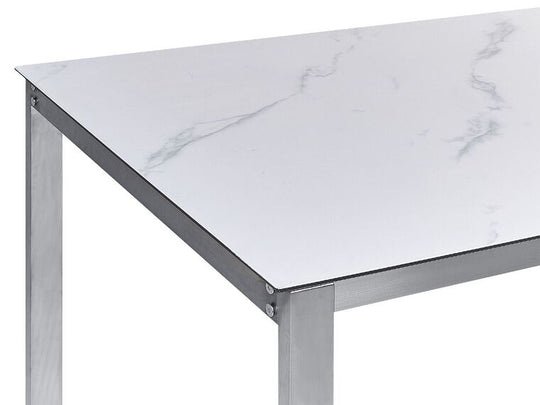 Garden Dining Table Glass Top 180 X 90 Cm Marble Effect Cosoleto