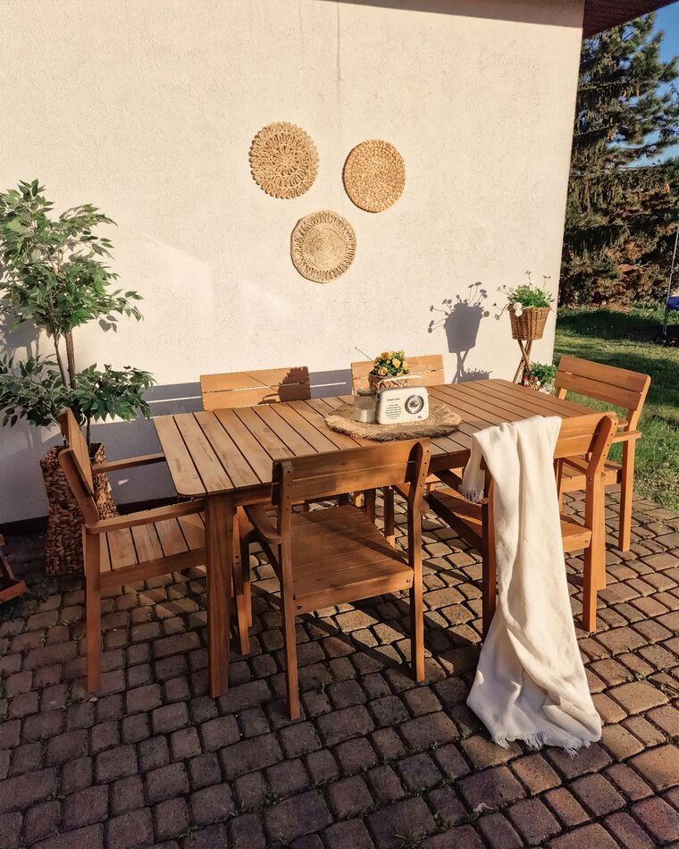6 Seater Acacia Wood Garden Dining Set Fornelli